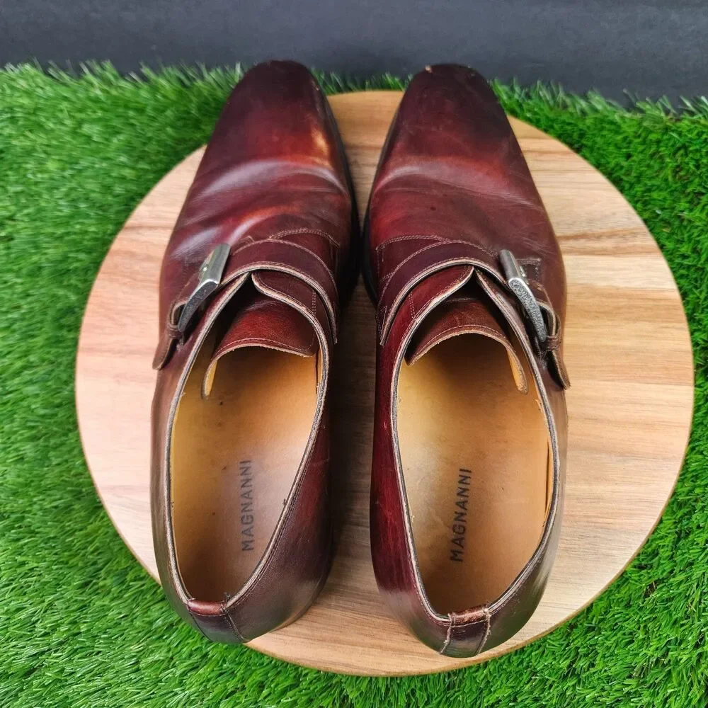 Magnanni Mens Cognac Leather Marco Single Monk Strap Dress Shoes 18398 Size 11.5